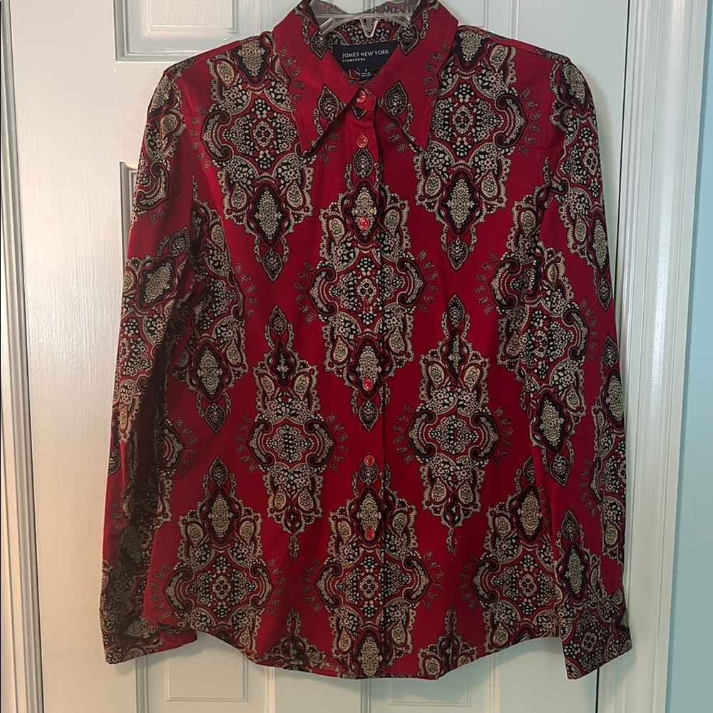 Jones NY Red and Black Casual Button Down Shirt